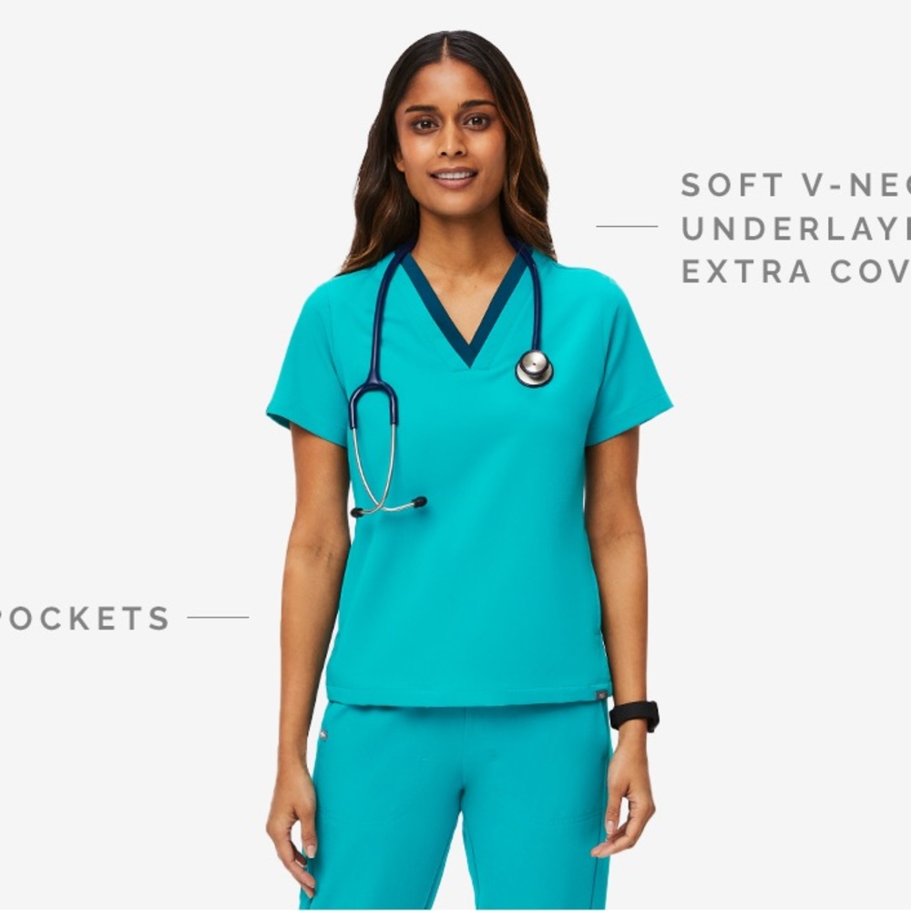 FIGS Teal Oran Slim Scrub Top
